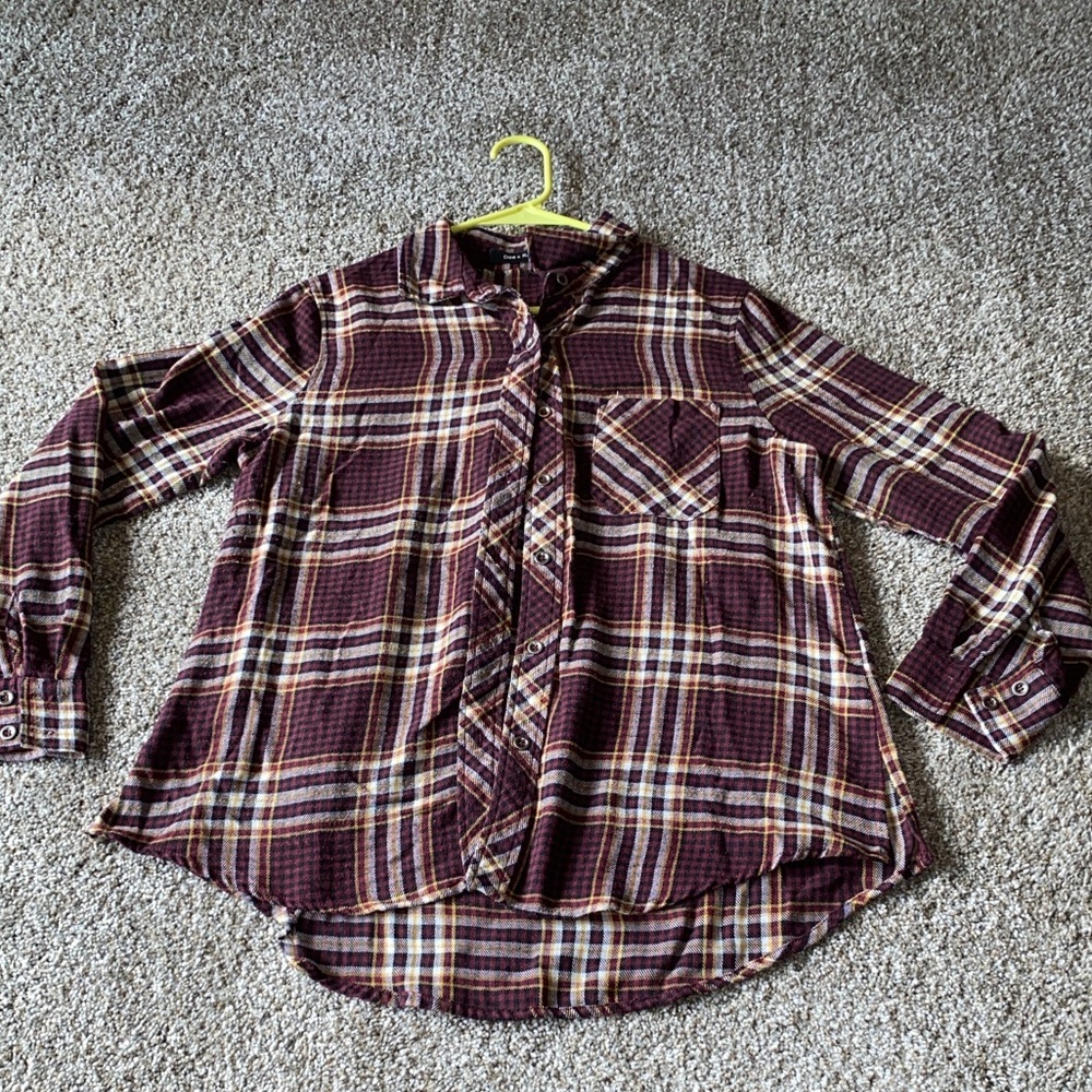 Doe & Rae Burgundy Plaid Shirt with Cream & Mustard Accents - Picture 2 of 3